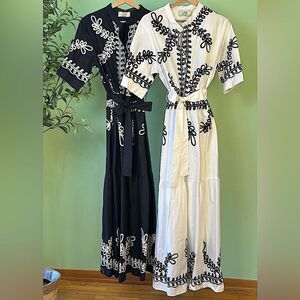 Embroidered Black and White Maxi Dress
